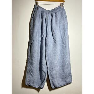 Flax EUC Sky Blue 100% Linen Elastic Waist Wide Leg Pant Size 1G 18-20